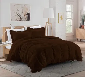 Super Soft 800 TC 3 Piece Chocolate Edge Ruffle Frilled Twin Duvet Cover Set (Duvet Cover   2 Pillowcases) Egyptian Cotton Button Closure Bedding Duvet Cover