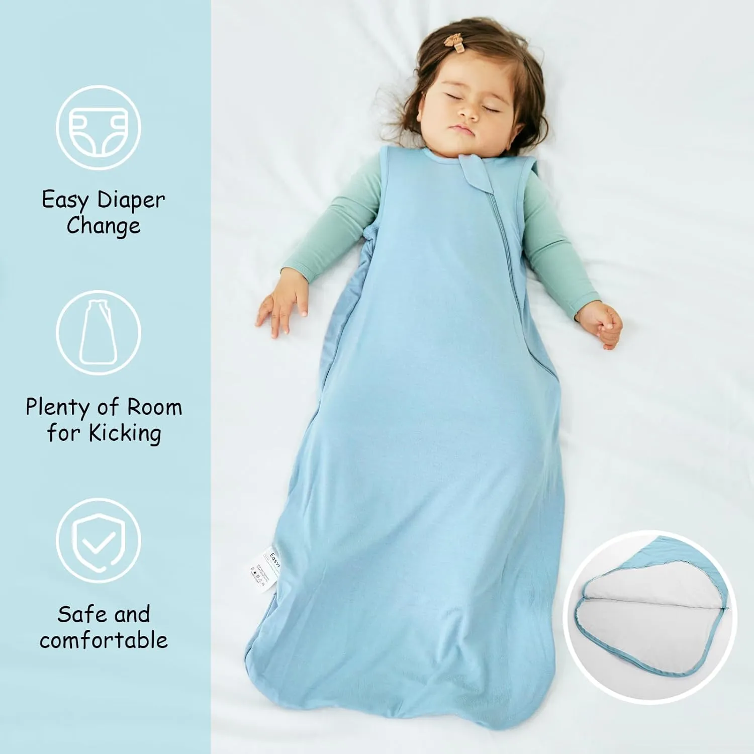 Supersoft Rayon Made from Bamboo Sleep Sack 12-18 Months 0.5 Tog Lightweight Toddler Sleep Sack Baby Wearable Blanket with 2-Way Zipper Summer Unisex Sleeping Bag for Babies (2 Pack) Green & Blue
