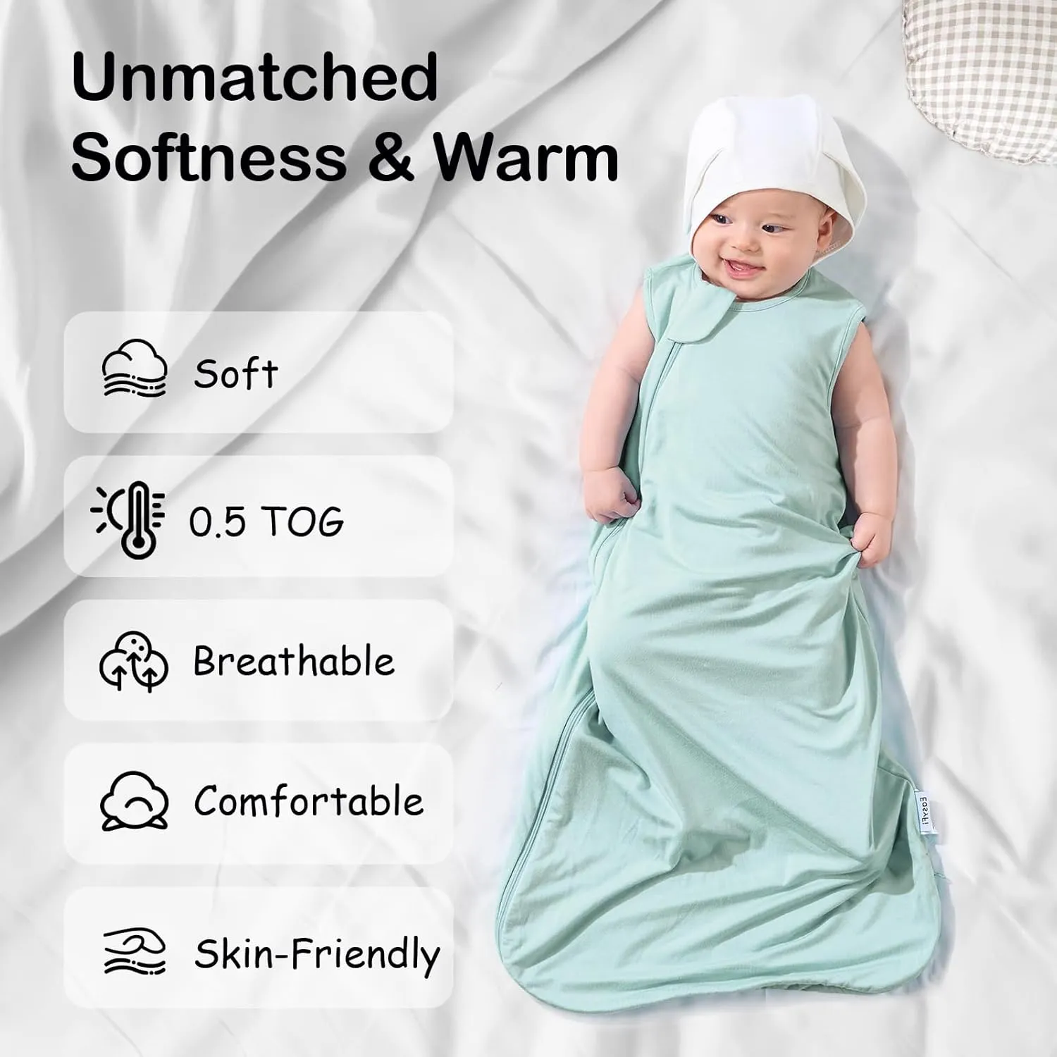 Supersoft Rayon Made from Bamboo Sleep Sack 18-24 Months 0.5 Tog Lightweight Toddler Sleep Sack 2t Baby Wearable Blanket with 2-Way Zipper Summer Unisex Sleeping Bag for Babies - Green