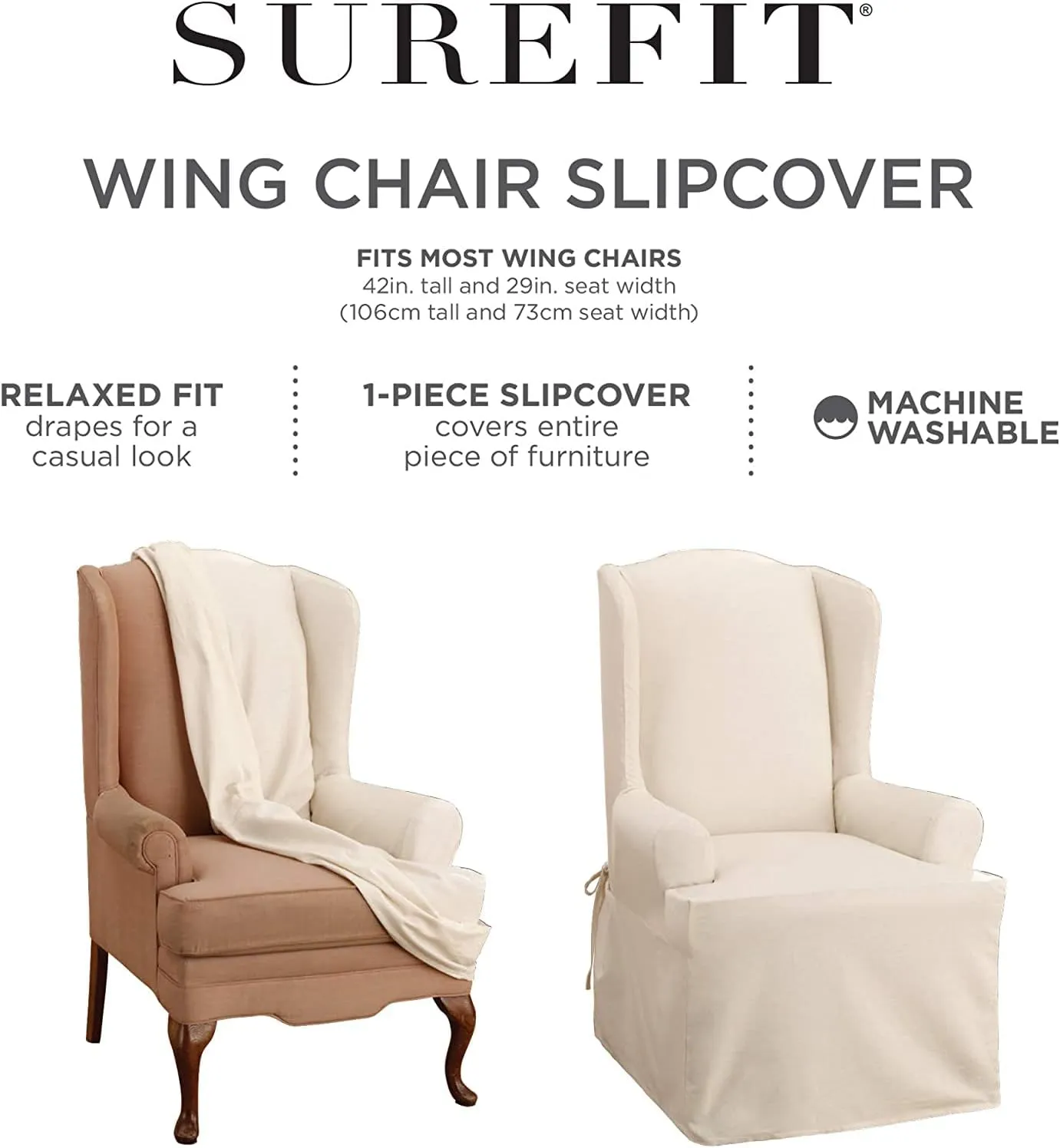 SureFit Essential Twill Parent Listing (Wing Chair, White)