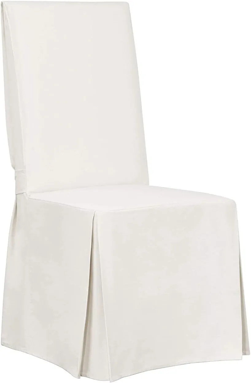 SureFit Home Decor Essential Twill Full Length Dining Room Chair One Piece Slipcover, Relaxed Fit, 100% Cotton, Machine Washable, White Color