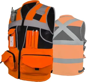 Surveyor Safety Vest for Men with 16 Pockets-Hi Vis Reflective Vest with Padded Neck Fishing Tactical Vest
