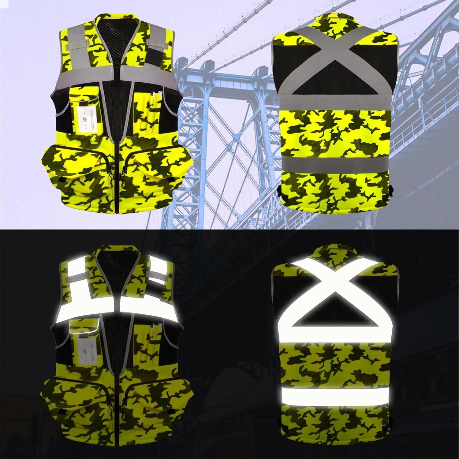 Surveyor Safety Vest for Men with 16 Pockets-Hi Vis Reflective Vest with Padded Neck Fishing Tactical Vest