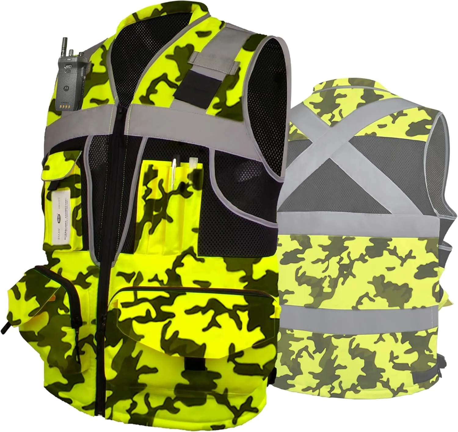 Surveyor Safety Vest for Men with 16 Pockets-Hi Vis Reflective Vest with Padded Neck Fishing Tactical Vest