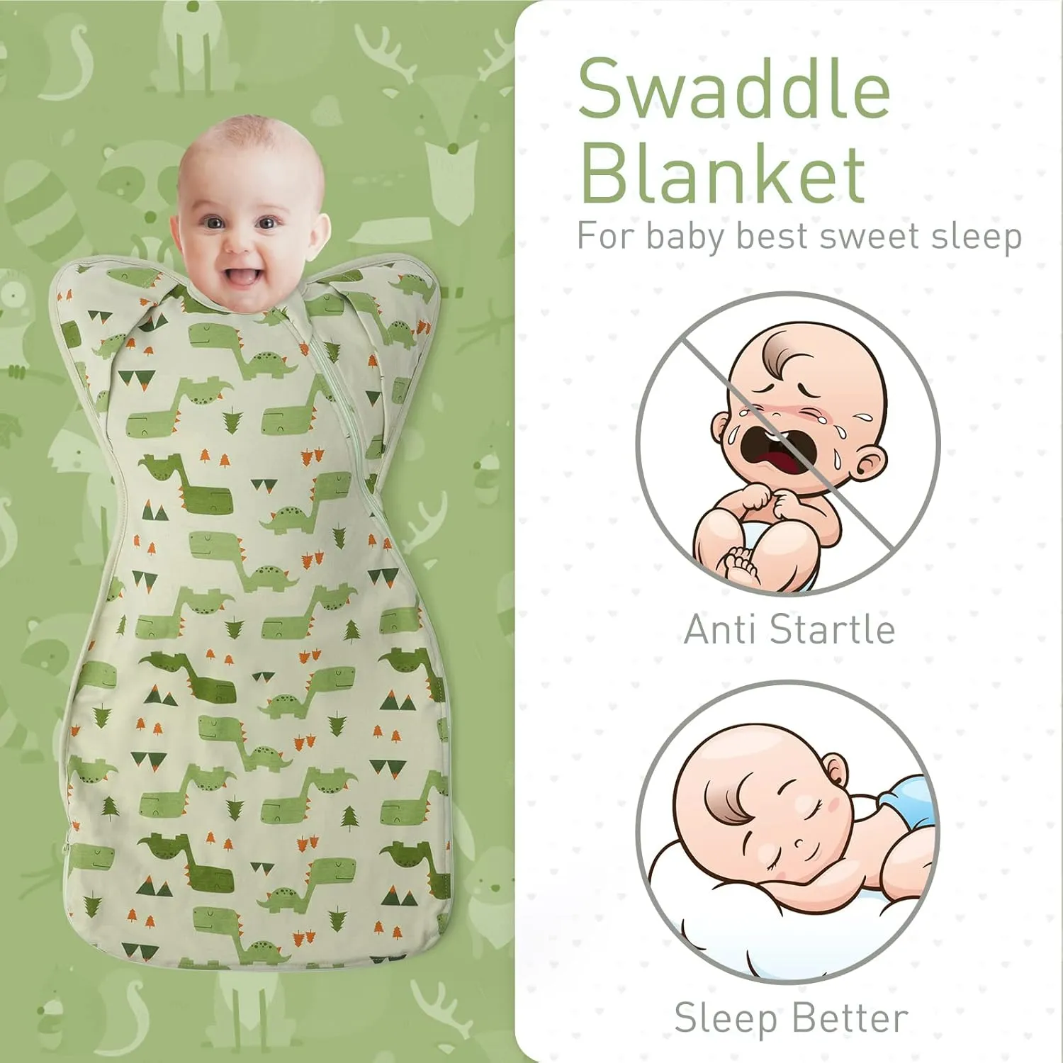 Swaddle Blanket Sleep Sack with Arms Up Design 2 Packs, Hands Up Sleeping Sack 3-Way Transitions to Arms-Free Wearable Sleeping Bag for Newborn Baby Boys Girls Snug Fit Calms Startle Reflex