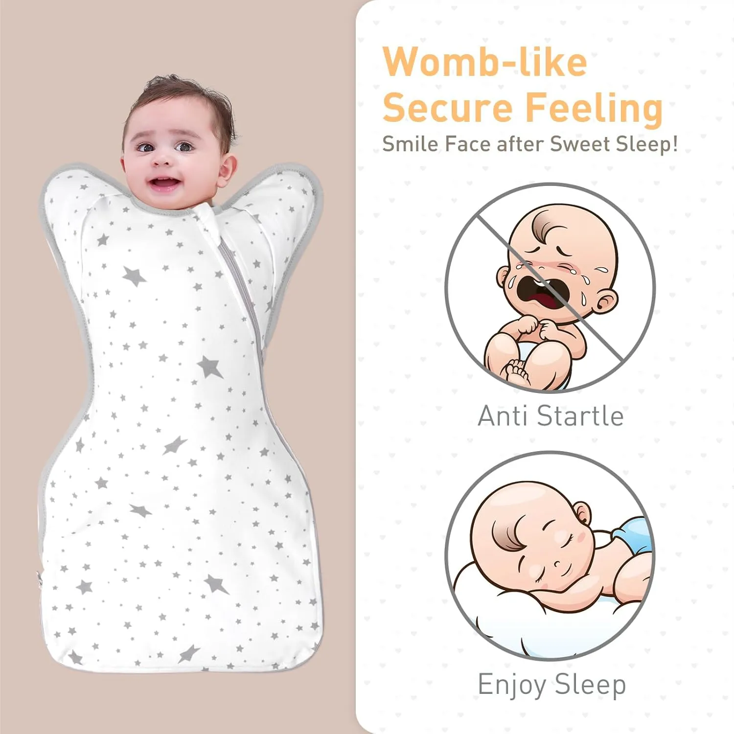 Swaddle Blanket Sleep Sack with Arms Up Design 2 Packs, Hands Up Sleeping Sack 3-Way Transitions to Arms-Free Wearable Sleeping Bag for Newborn Baby Boys Girls Snug Fit Calms Startle Reflex
