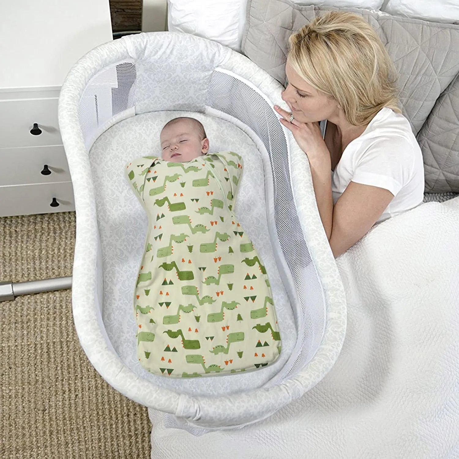 Swaddle Blanket Sleep Sack with Arms Up Design 2 Packs, Hands Up Sleeping Sack 3-Way Transitions to Arms-Free Wearable Sleeping Bag for Newborn Baby Boys Girls Snug Fit Calms Startle Reflex