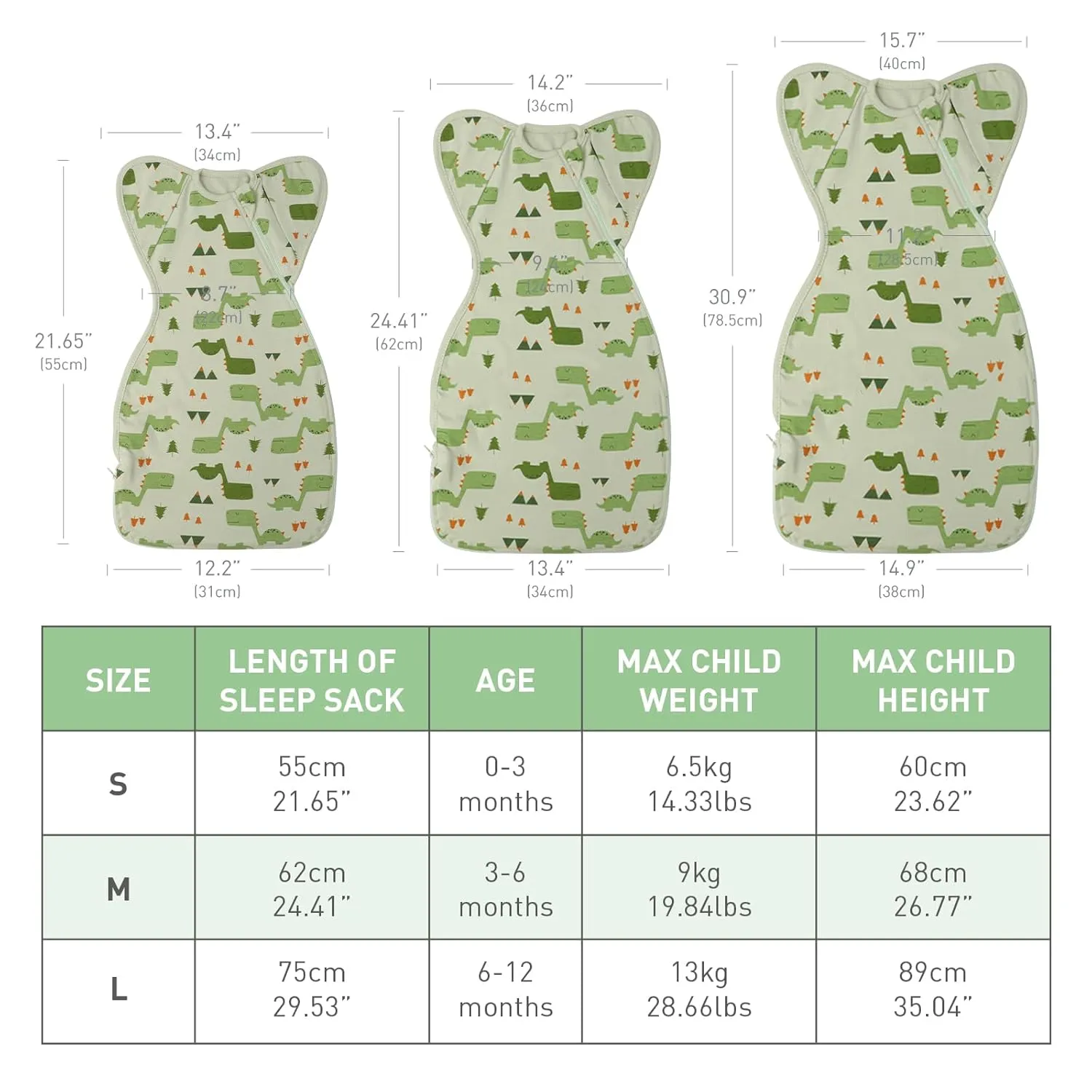 Swaddle Blanket Sleep Sack with Arms Up Design 2 Packs, Hands Up Sleeping Sack 3-Way Transitions to Arms-Free Wearable Sleeping Bag for Newborn Baby Boys Girls Snug Fit Calms Startle Reflex