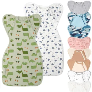 Swaddle Blanket Sleep Sack with Arms Up Design 2 Packs, Hands Up Sleeping Sack 3-Way Transitions to Arms-Free Wearable Sleeping Bag for Newborn Baby Boys Girls Snug Fit Calms Startle Reflex