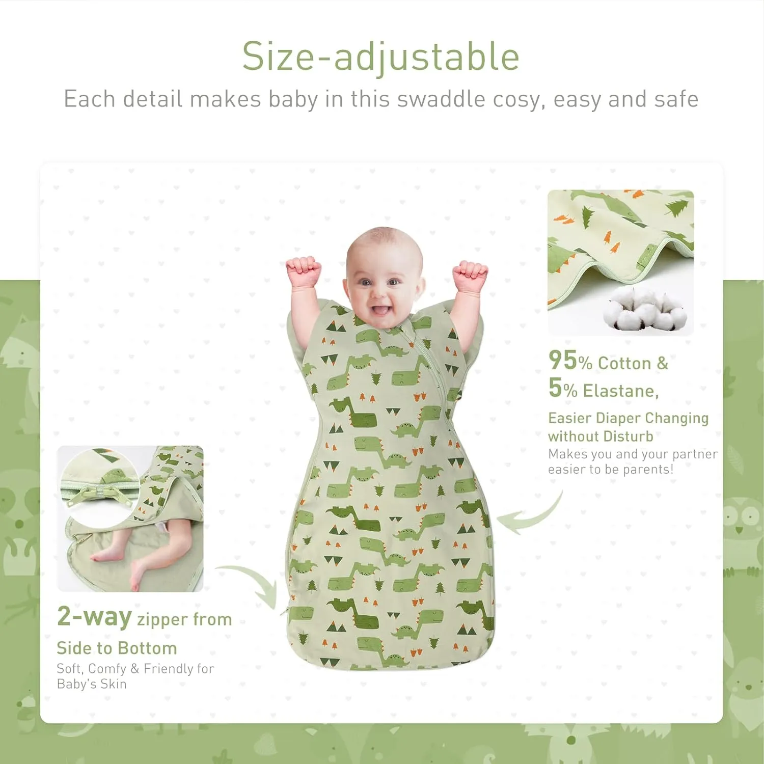 Swaddle Blanket Sleep Sack with Arms Up Design 2 Packs, Hands Up Sleeping Sack 3-Way Transitions to Arms-Free Wearable Sleeping Bag for Newborn Baby Boys Girls Snug Fit Calms Startle Reflex