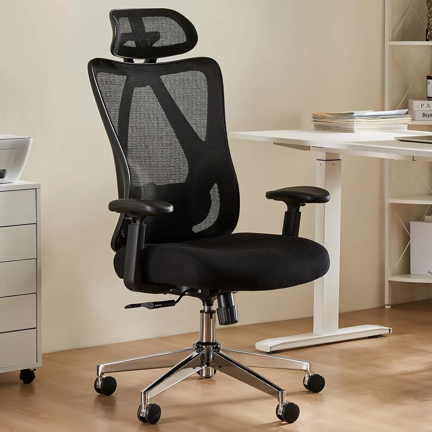 Sweetcrispy Ergonomic Office Desk Chair,2D Armrest Adjustable Lumbar Support & Headrest,High Back Rolling Work Swivel Computer Chairs with Wheels,135°Tilt Function,Inky