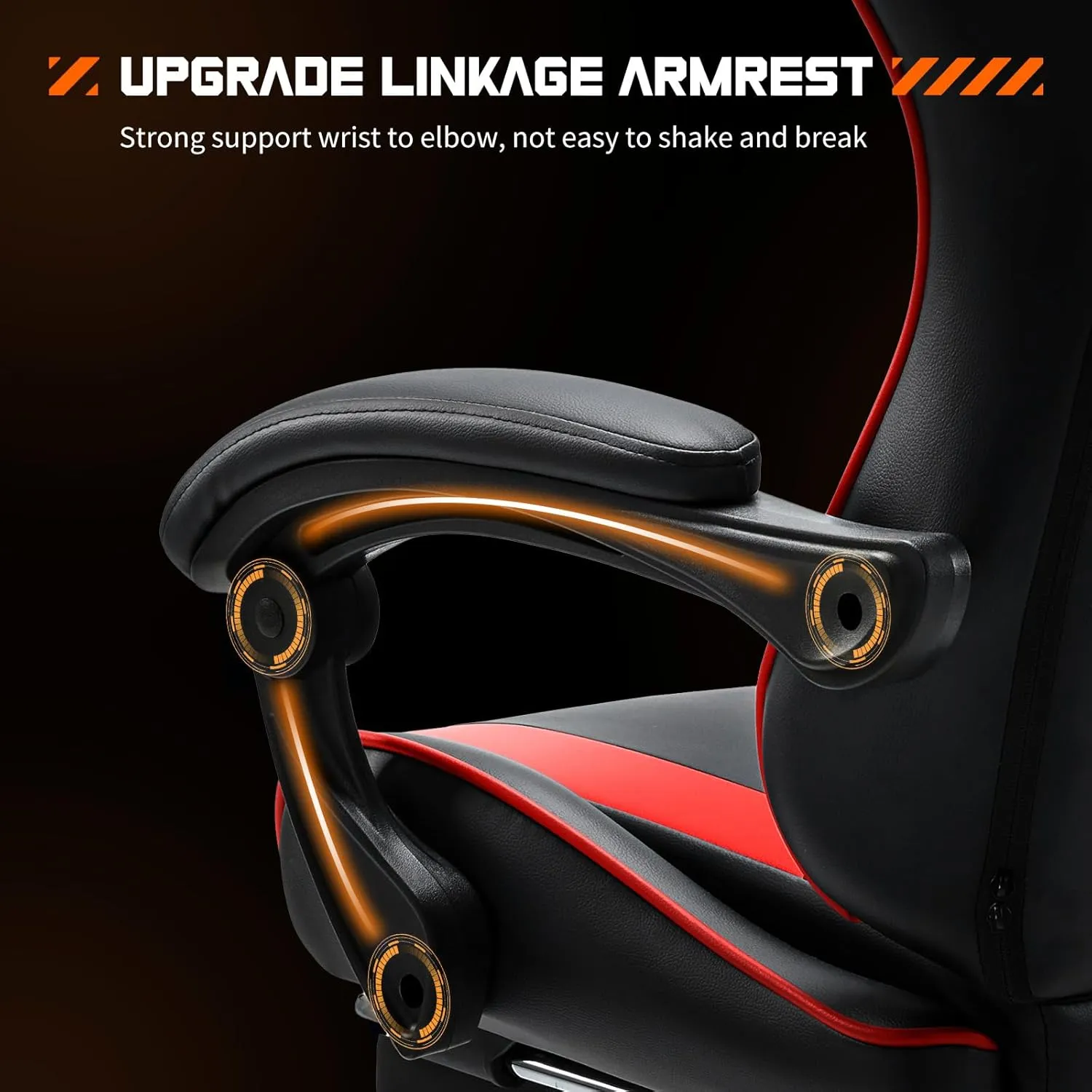 Sweetcrispy Video Game Desk Chair - Ergonomic Computer with Footrest and Comfy Lumbar Support, PU Leather Recliner with Headrest, Fixed Up Armrest, Height Adjustable with 360° Swivel, for Adults, Red