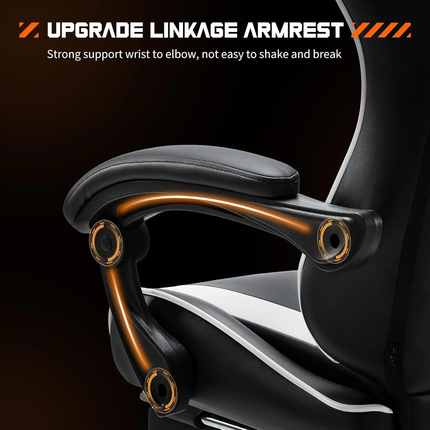 Sweetcrispy Video Game Desk Chair - Ergonomic Computer with Footrest and Comfy Lumbar Support, PU Leather Recliner with Headrest, Fixed Up Armrest, Height Adjustable with 360° Swivel, White, Adults