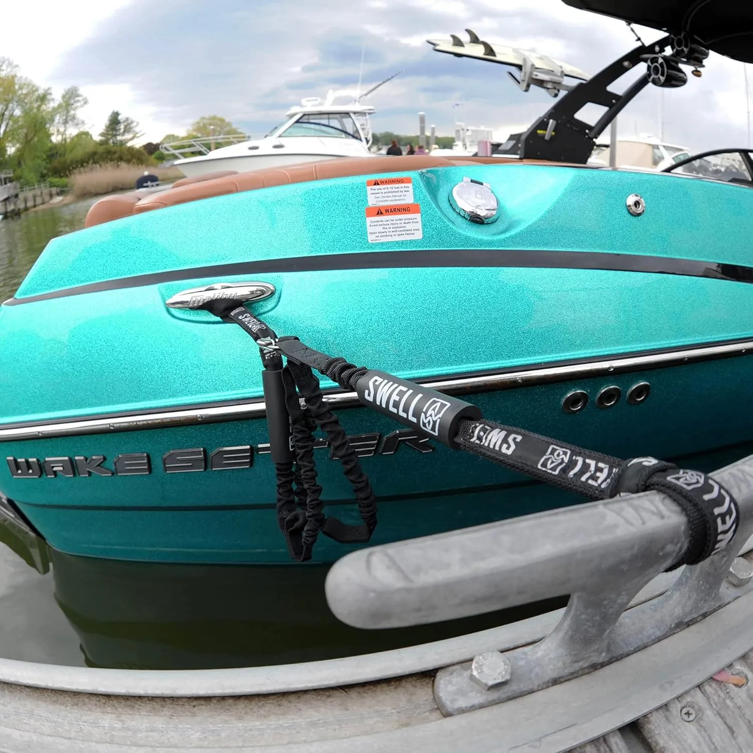 SWELL Wakesurf - Bungee Dock Line 6 Ft. - Adjustable Length Webbing, Shock Absorbing Cord Protection Boat Tie Fender Rope