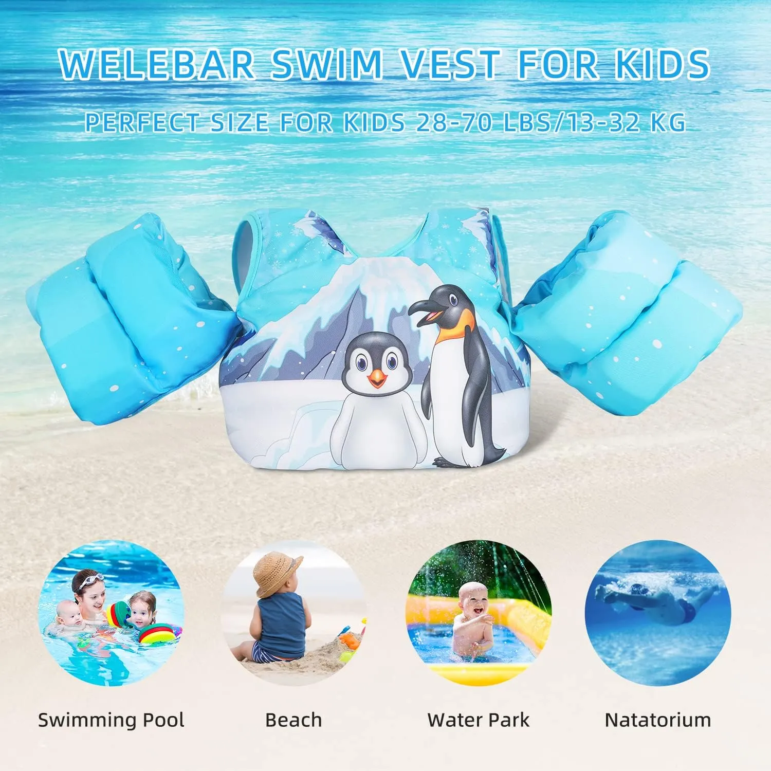 Swim Vest for Toddler, Suit for Kids 28-70 lbs, Floaties for Boys and Girls Swimming Aid, Training, Suit for Infant/Toddler/Children