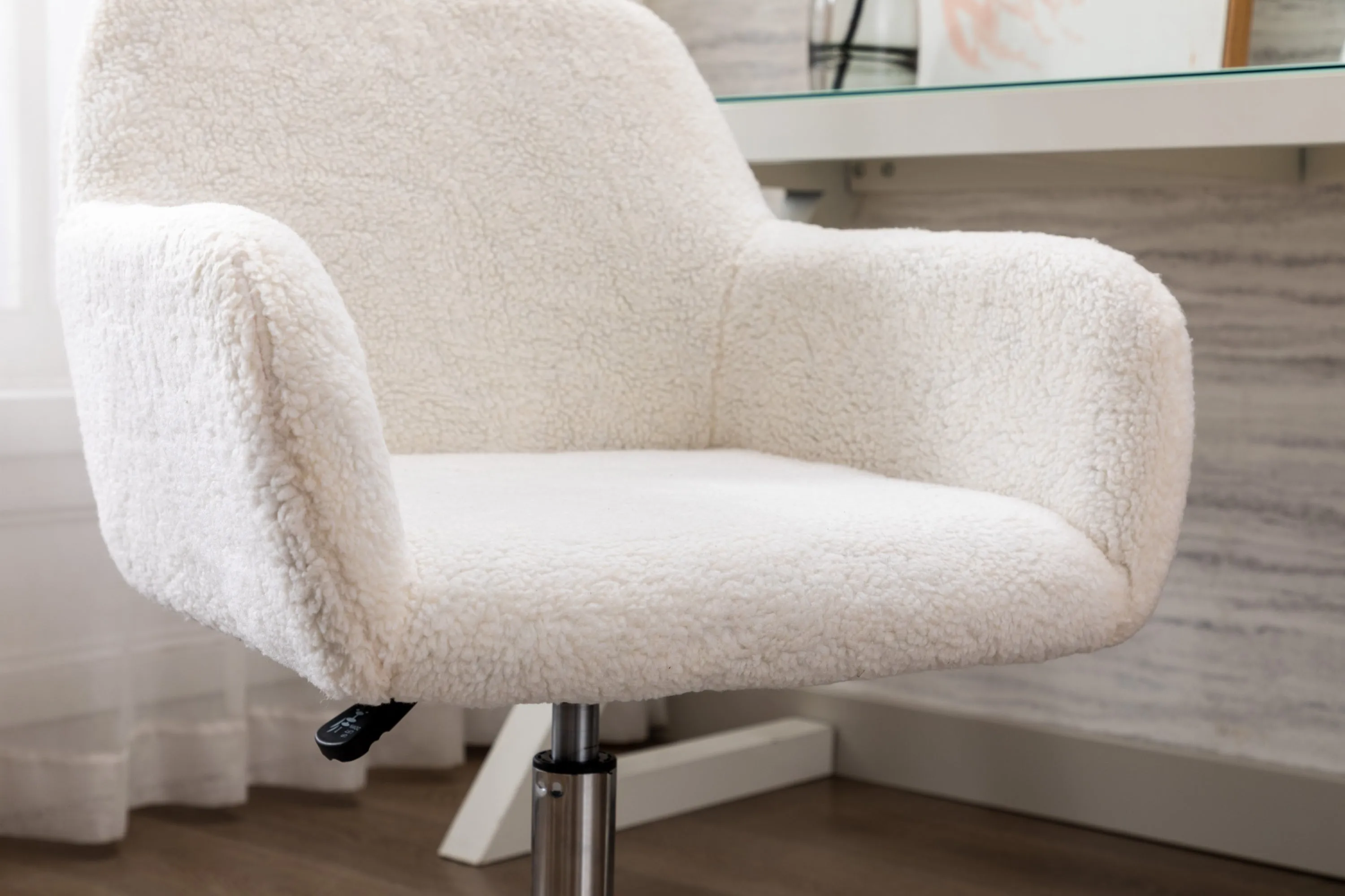 Swivel Desk Chair Height Adjustable - White Wool