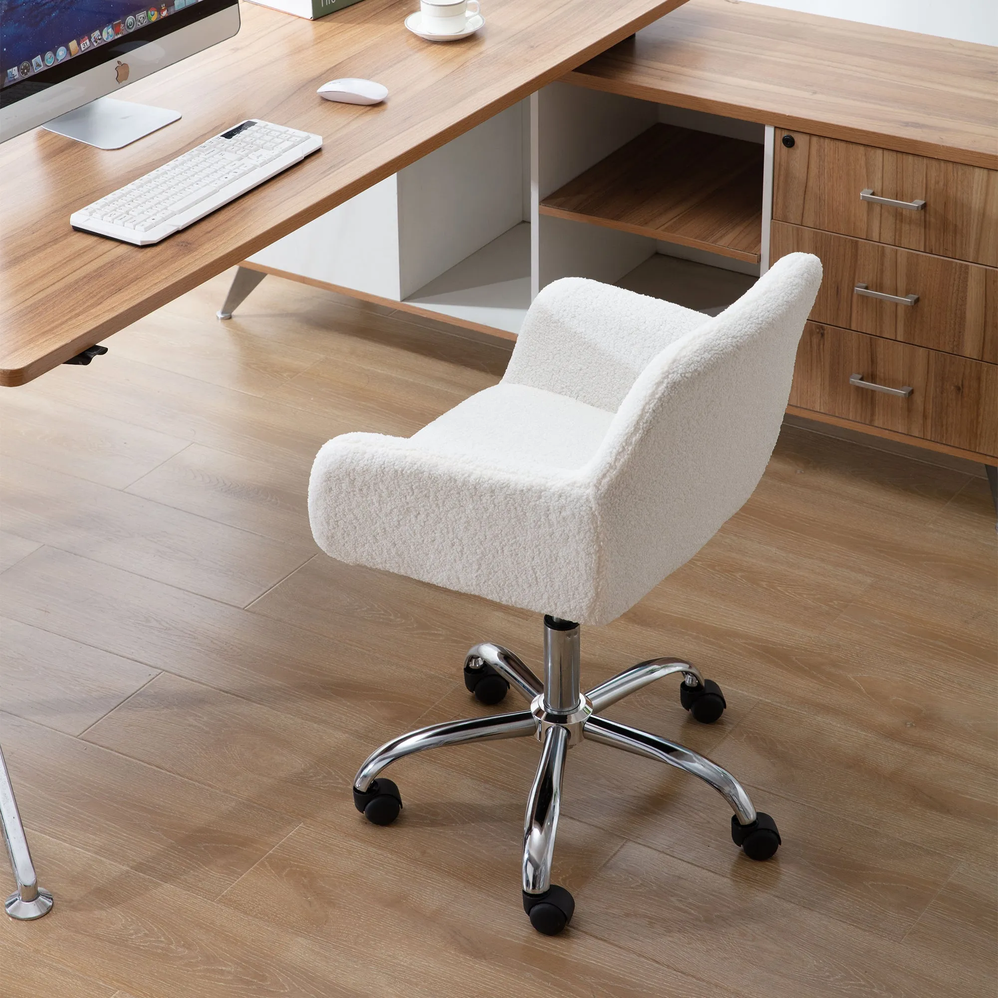 Swivel Desk Chair Height Adjustable - White Wool