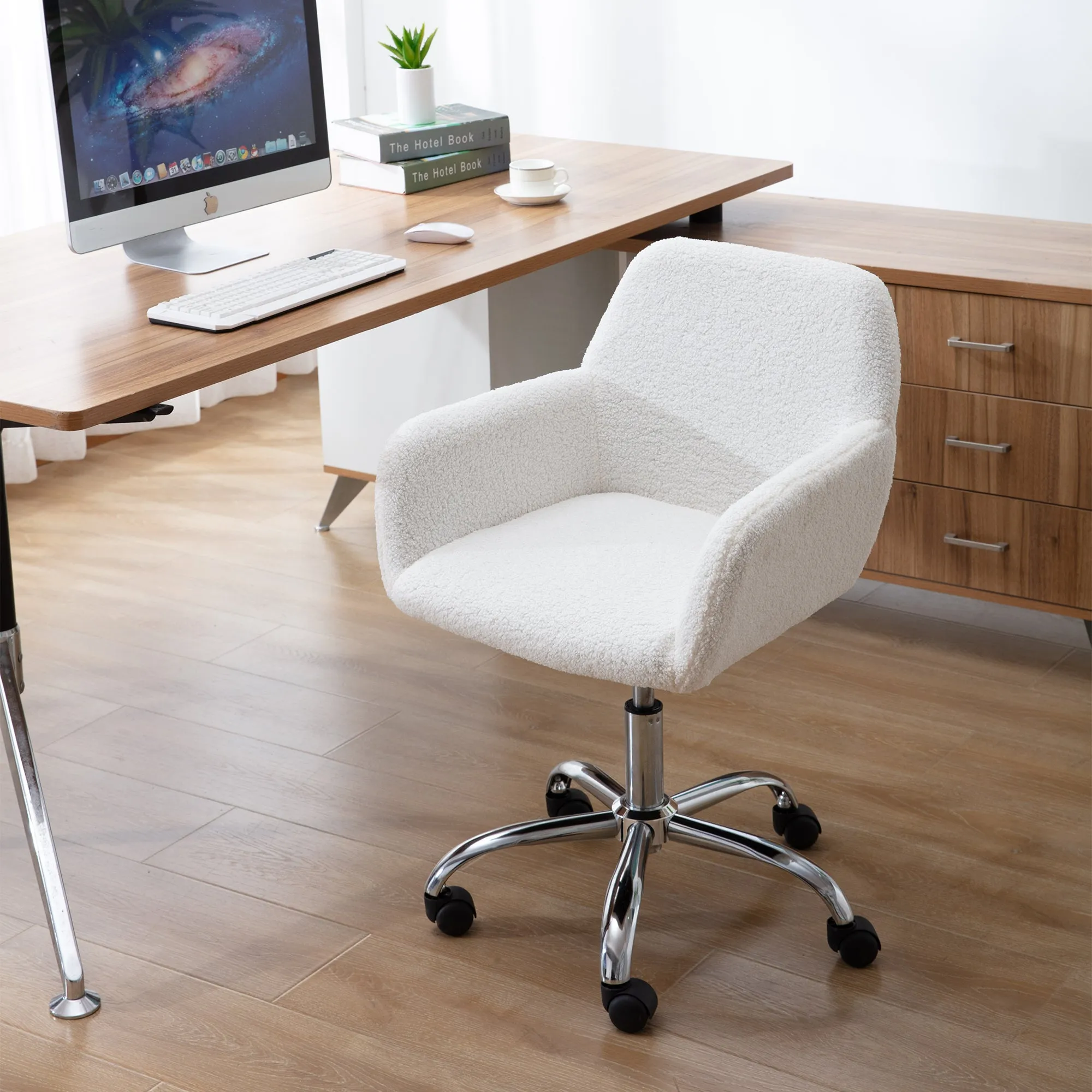 Swivel Desk Chair Height Adjustable - White Wool