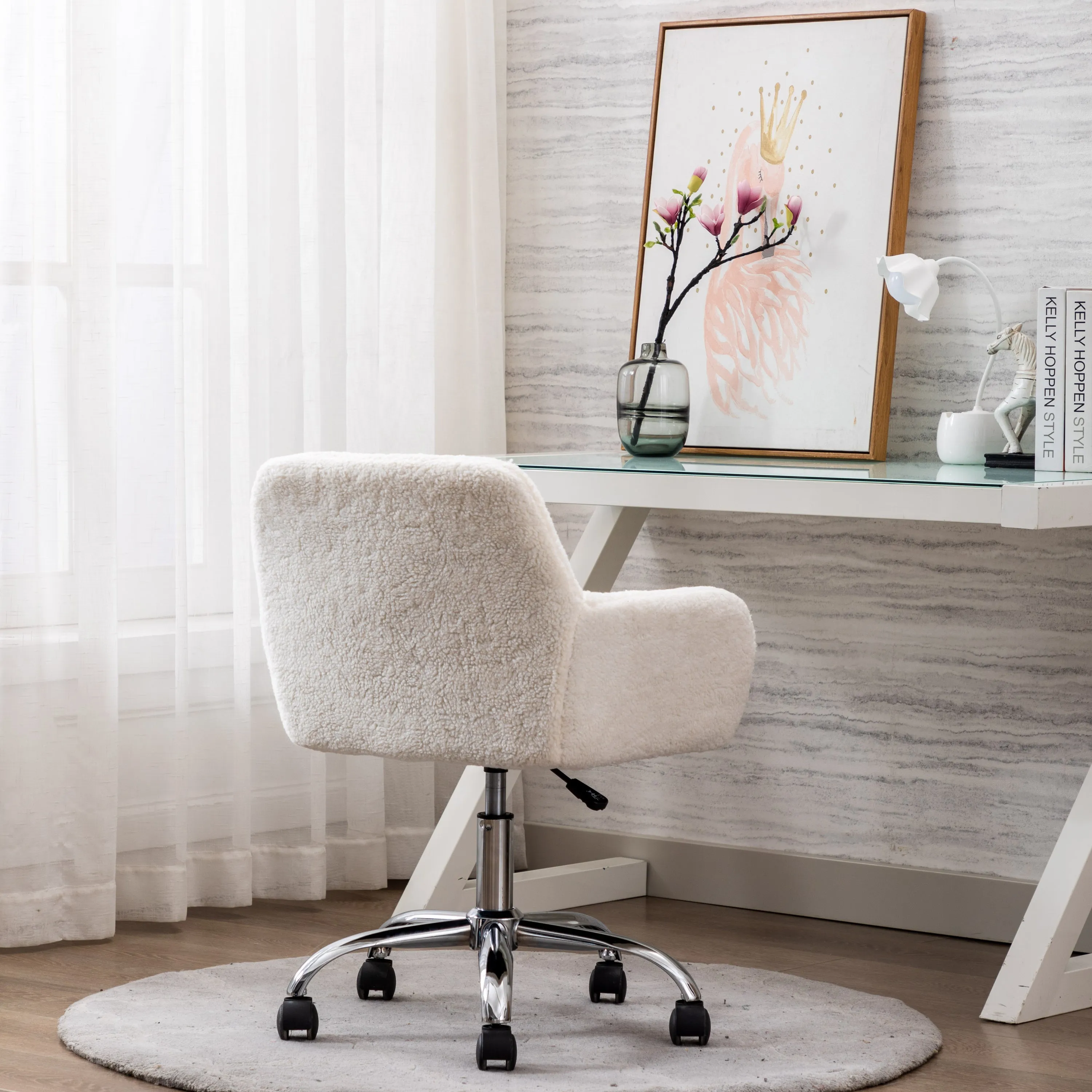 Swivel Desk Chair Height Adjustable - White Wool