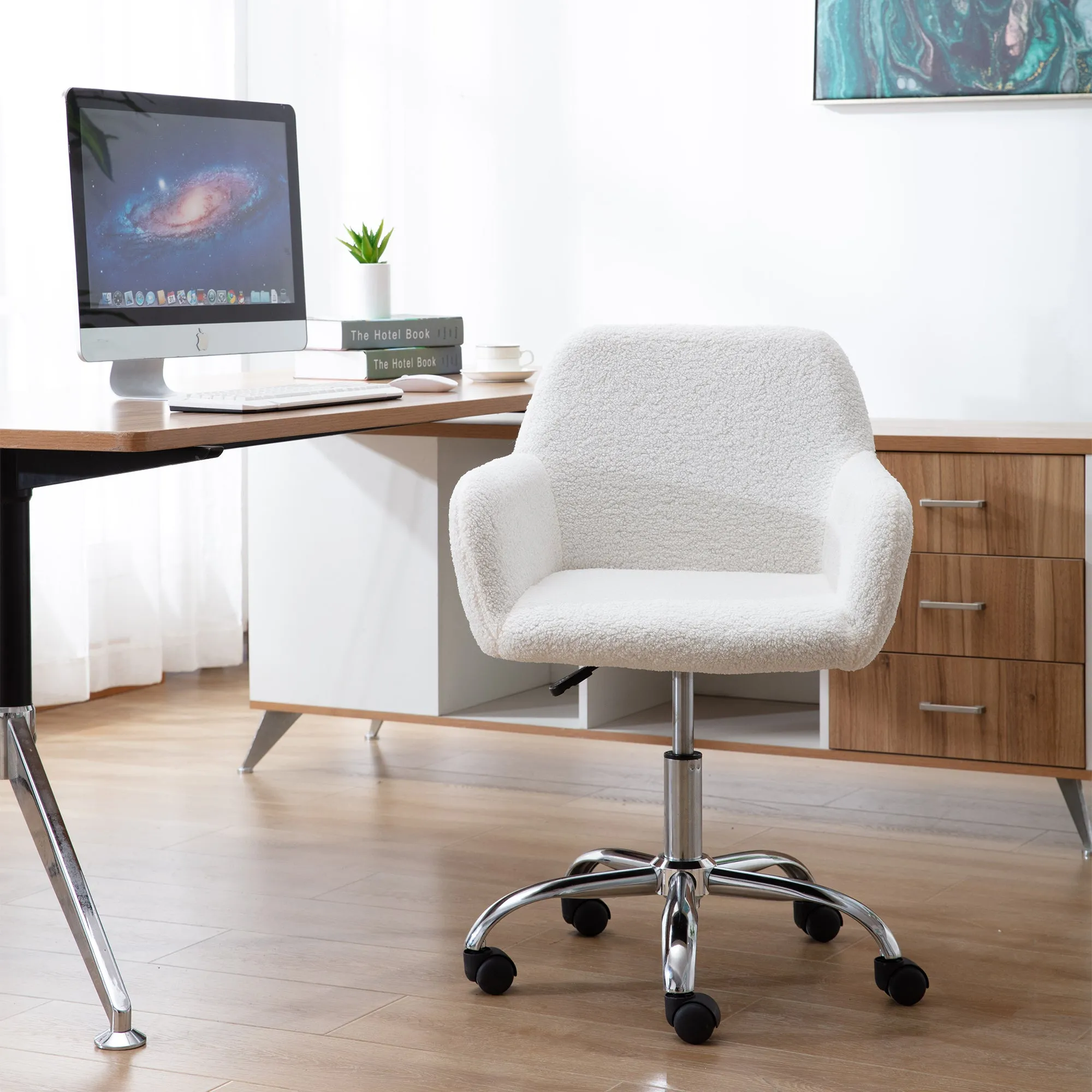 Swivel Desk Chair Height Adjustable - White Wool