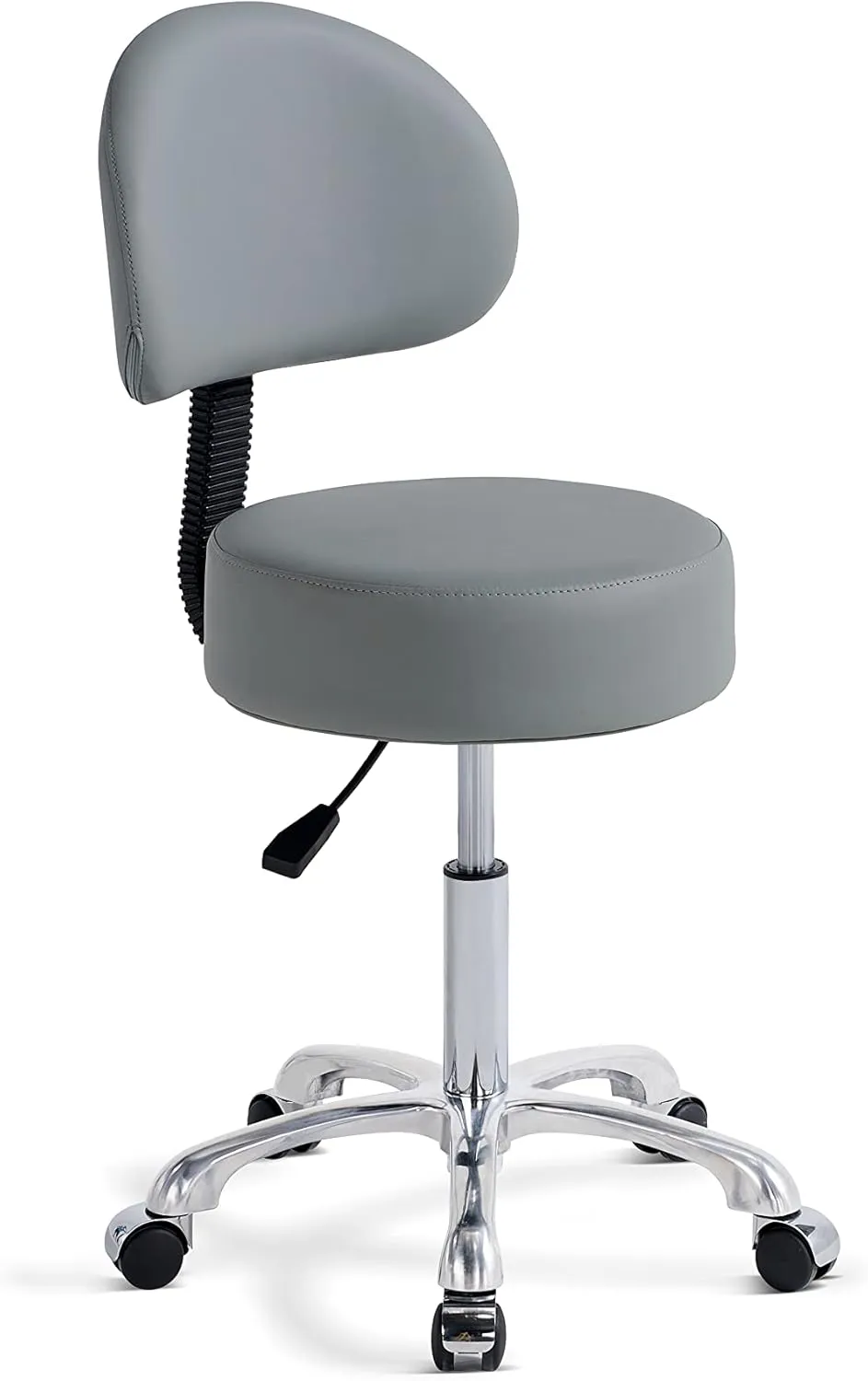 Swivel Rolling Stool Round Chair,Thick Sturdy Padding,Adjustable Stool with Wheels for Doctor,Medical,Massage Salon,Office,Shop(Black) (with Back, Gray)