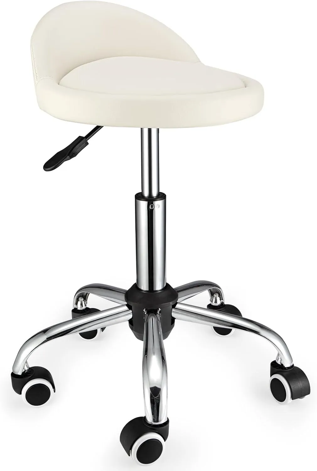 Swivel Rolling Stool with Wheels Height Adjustable Stool Chair Drafting Chair with Backrest White