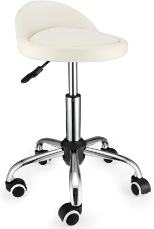 Swivel Rolling Stool with Wheels Height Adjustable Stool Chair Drafting Chair with Backrest White