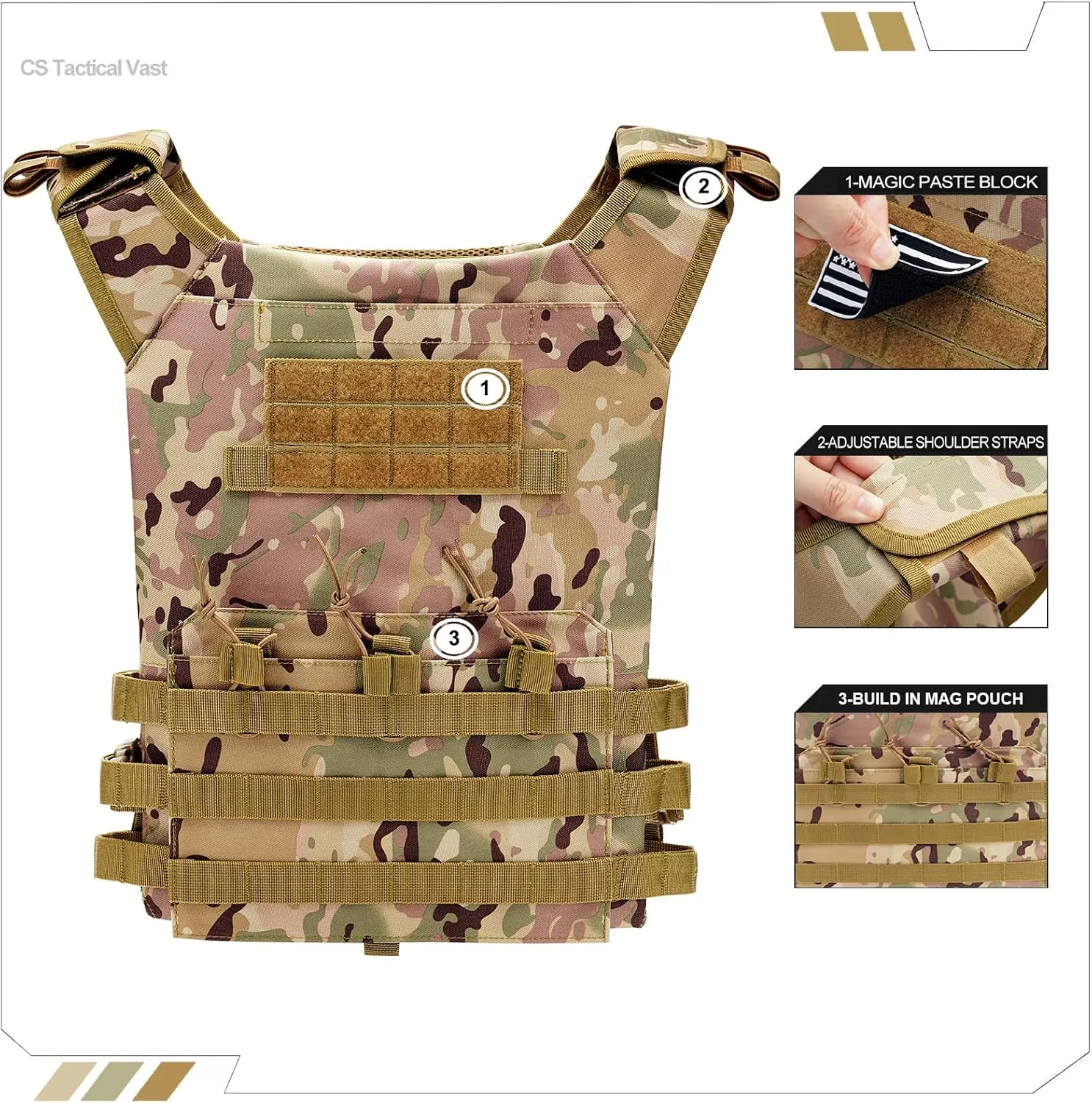 Tactical Outdoors Vest,Fully Adjustable Breathable,Lightweight Modular Paintball Police Airsoft Vest