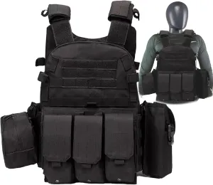 Tactical Vest for Men and Military Vest - Black Airsoft Tactical Vest Plate Carrier - Airsoft Plate Carrier Adjustable Modular Paintball Vest-Fit Adult Outdoor Cosplay