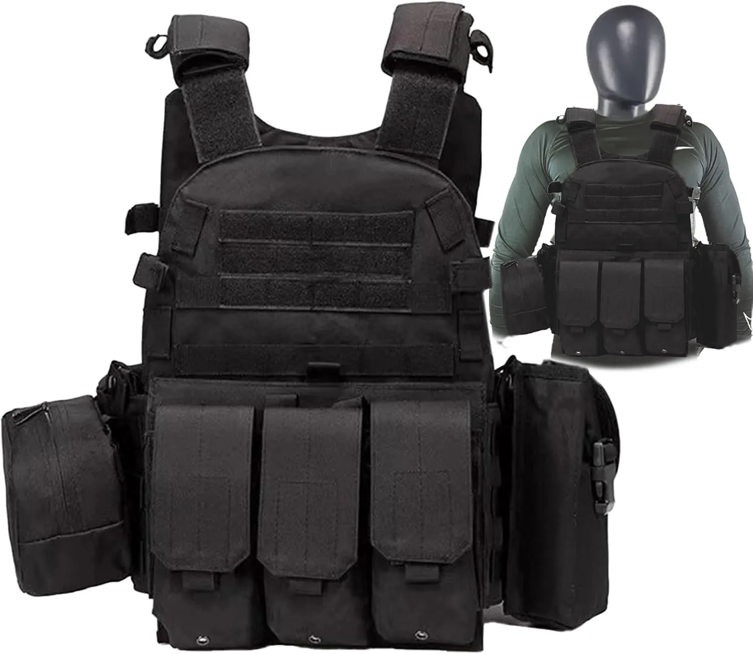 Tactical Vest for Men and Military Vest - Black Airsoft Tactical Vest Plate Carrier - Airsoft Plate Carrier Adjustable Modular Paintball Vest-Fit Adult Outdoor Cosplay