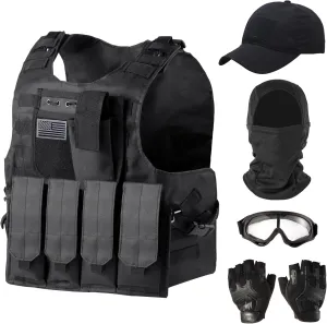 Tactical Vest Set for Men Airsoft Paintball Vest Airsoft Gear and Equipment with Hat,Glove,Visor,Goggles