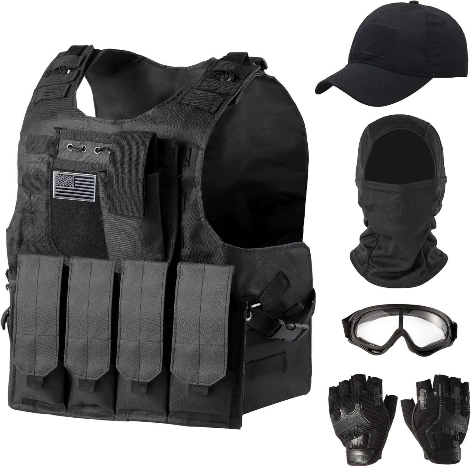 Tactical Vest Set for Men Airsoft Paintball Vest Airsoft Gear and Equipment with Hat,Glove,Visor,Goggles