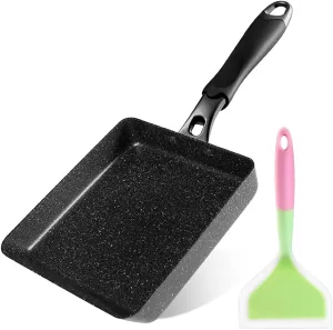 Tamagoyaki Pan - Japanese Egg Pan - Japanese Omelette Pan Nonstick - Omelet Pan - Square Frying Pan for Egg Roll, Breakfast - Small Rectangle Egg Pan -Tamago Pan with Spatula - PFOA-Free - 7" x 6"