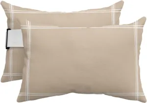 T&H XHome Outdoor Pillow for Chaise Lounge Chair, Solid Color Light Khaki Waterproof Headrest Pillow Lumbar Pillows with Insert & Adjustable Elastic Strap for Beach, Poolside, Patio, Office (2 Pack)