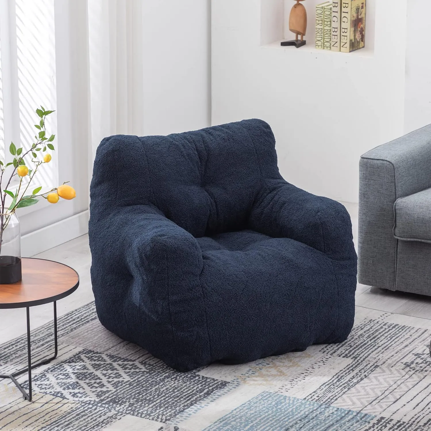 Teddy Bean Bag Chair with Memory Foam Filling, Soft Tufted Lazy Chair for Adults and Kids, 39.37" W x 37" D x 27.56" H, 250 lbs Capacity, Dark Blue