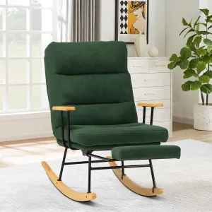Teddy Upholstered Rocking Chair - Glider with Retractable Footrest and Adjustable Backrest, Modern Accent Chair for Living Room/Nursery/Bedroom/Outdoor - Green