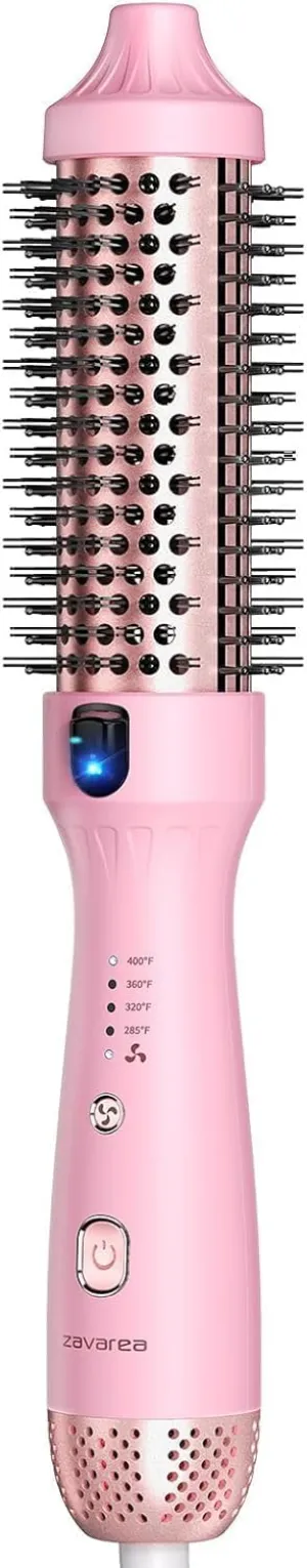 Thermal Brush for Blowout Look, Zavarea 1.5 Inch Negative Ion Thermal Brush, Heated Styling Tool with Cool-Air Tech for Less Hair Damage, Easy to Fast Styling and Dual Voltage for Travel, Pink