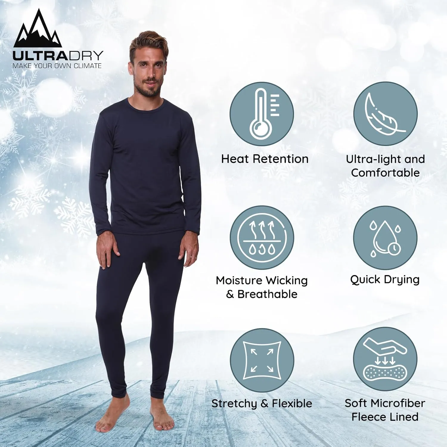 Thermal Underwear for Men Long John Set for Cold Weather Mens 2 pc Long Sleeve Shirt and Leggings Fleece Base Layer Thermals