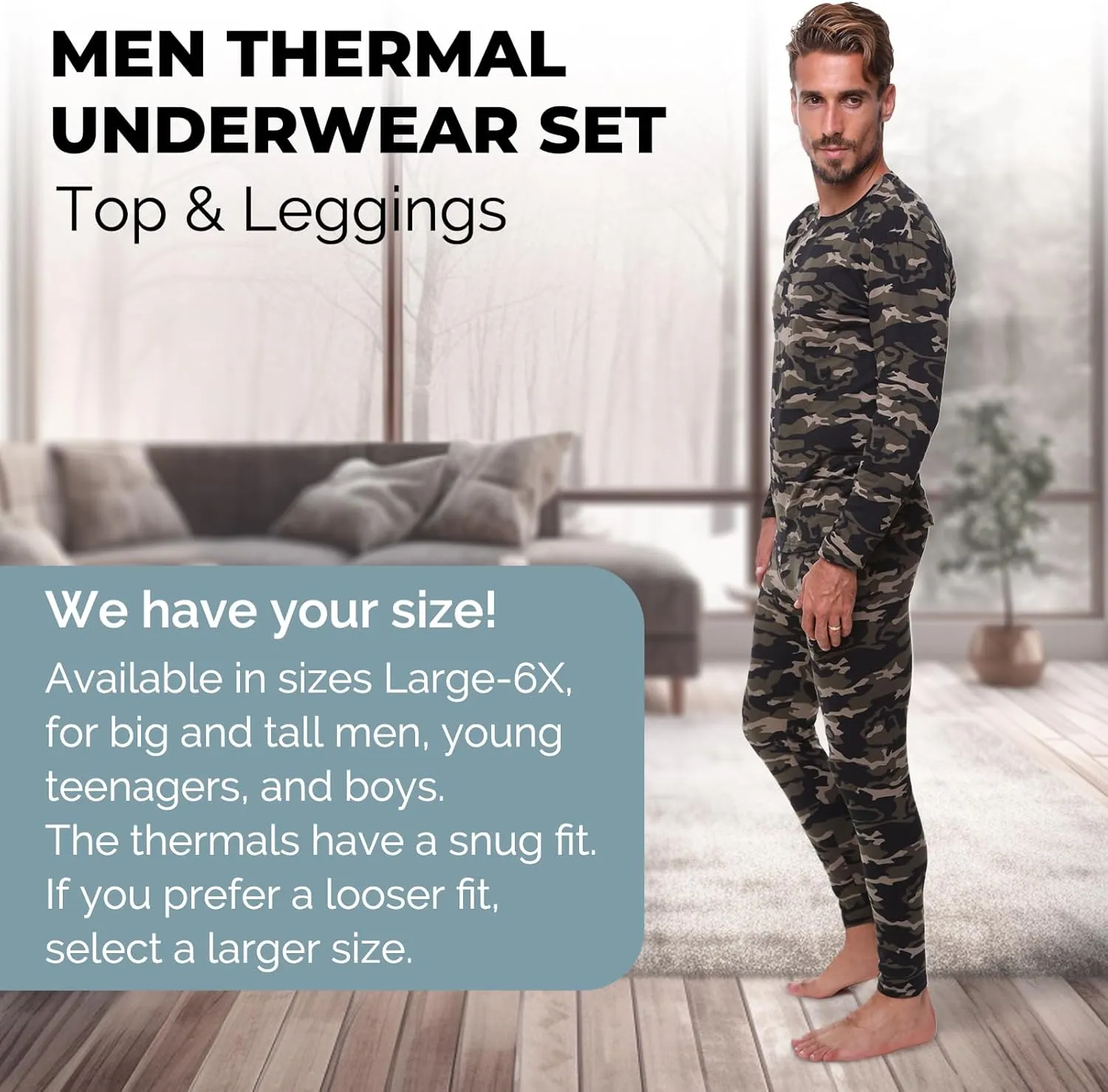 Thermal Underwear for Men Long John Set for Cold Weather Mens 2 pc Long Sleeve Shirt and Leggings Fleece Base Layer Thermals