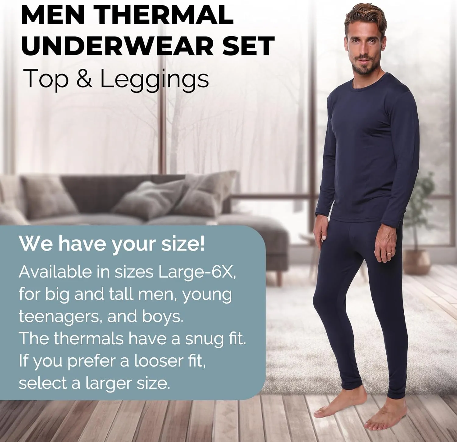 Thermal Underwear for Men Long John Set for Cold Weather Mens 2 pc Long Sleeve Shirt and Leggings Fleece Base Layer Thermals