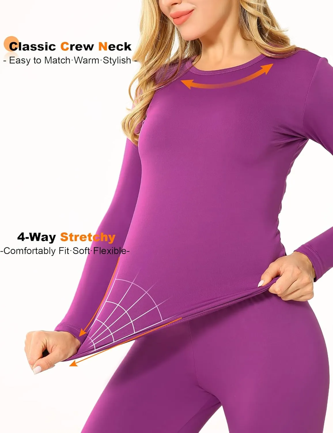 Thermal Underwear Set for Women Long Johns Fleece Lined Base Layer Soft Top Bottom