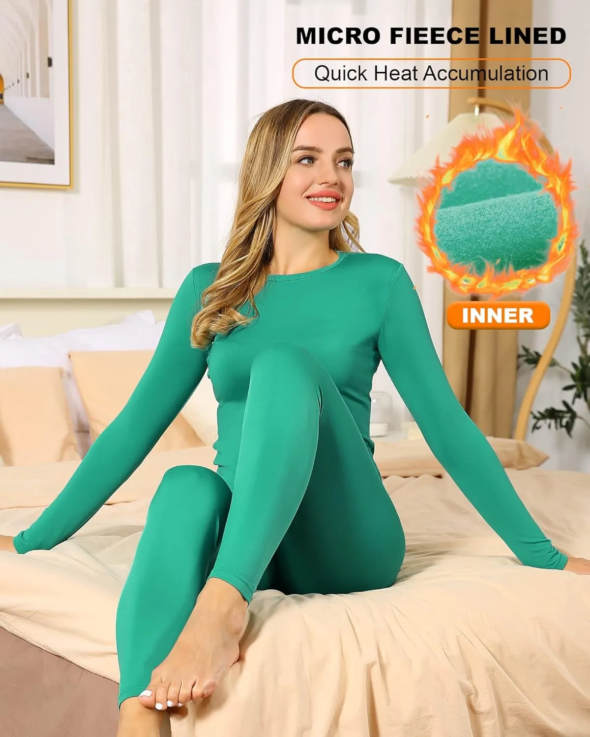 Thermal Underwear Set for Women Long Johns Fleece Lined Base Layer Soft Top Bottom