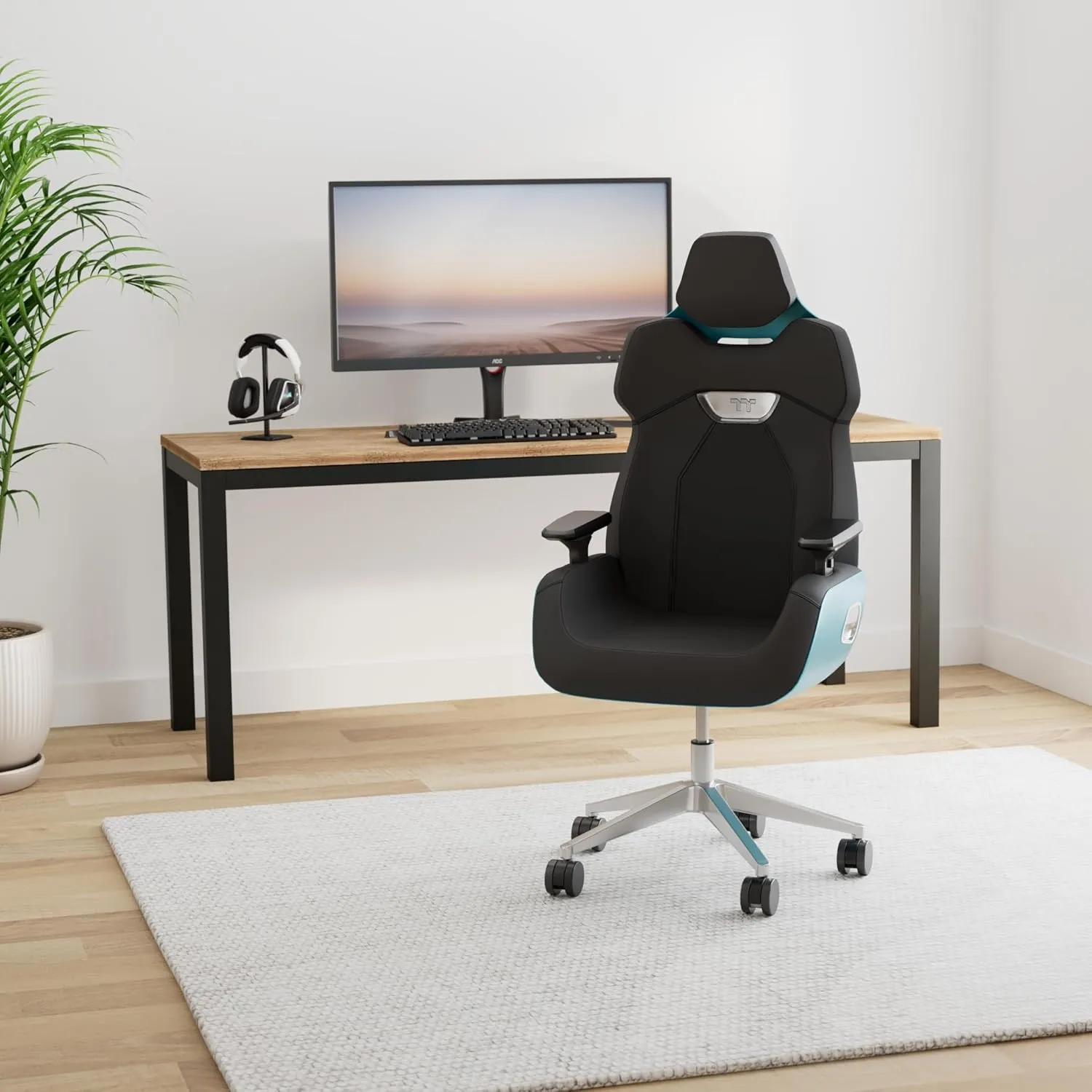 Thermaltake Argent E700 Real Leather Gaming Chair (Ocean Blue) Design by Studio F∙A∙Porsche, GGC-ARG-BLLFDL-01