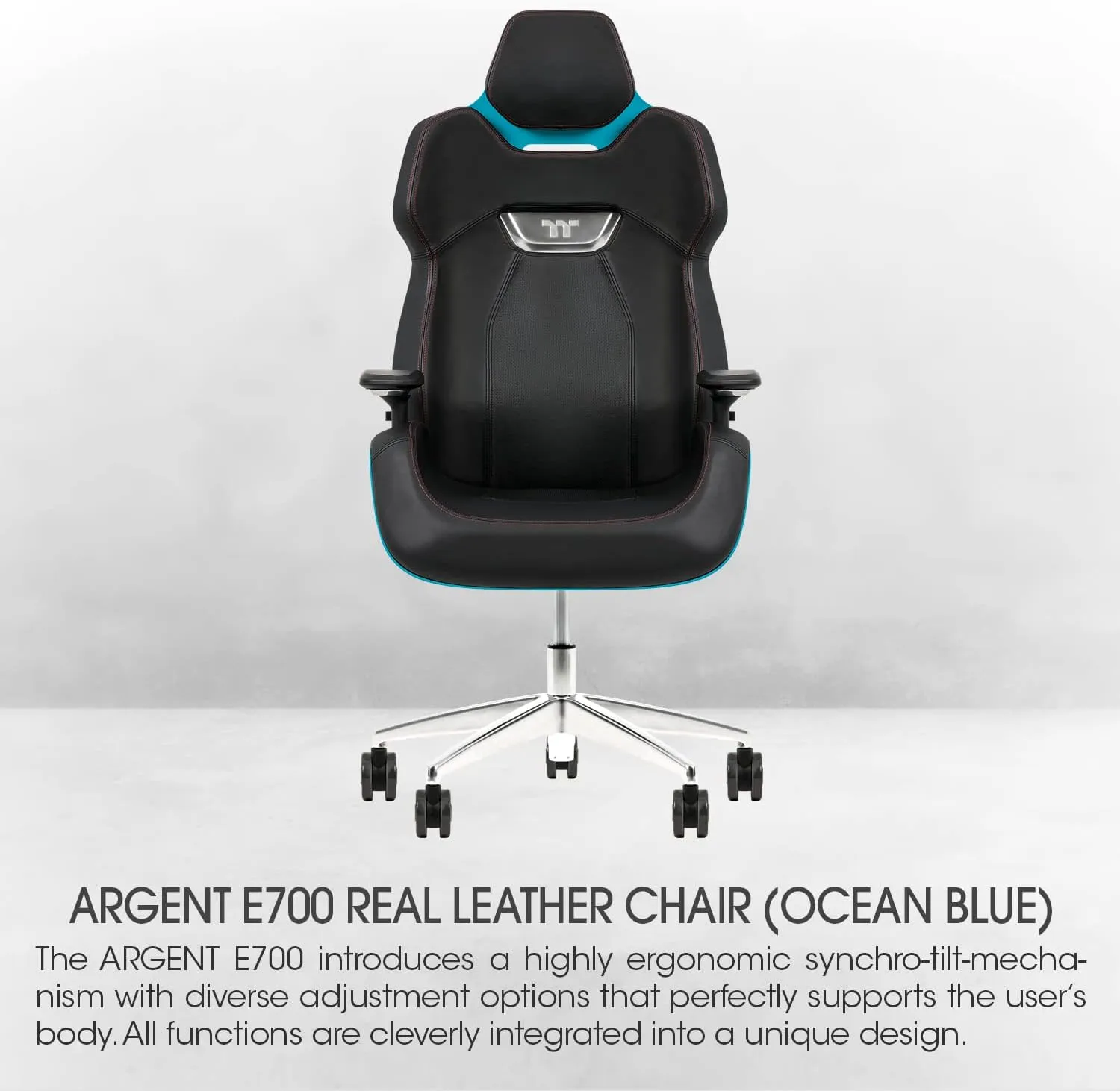 Thermaltake Argent E700 Real Leather Gaming Chair (Ocean Blue) Design by Studio F∙A∙Porsche, GGC-ARG-BLLFDL-01