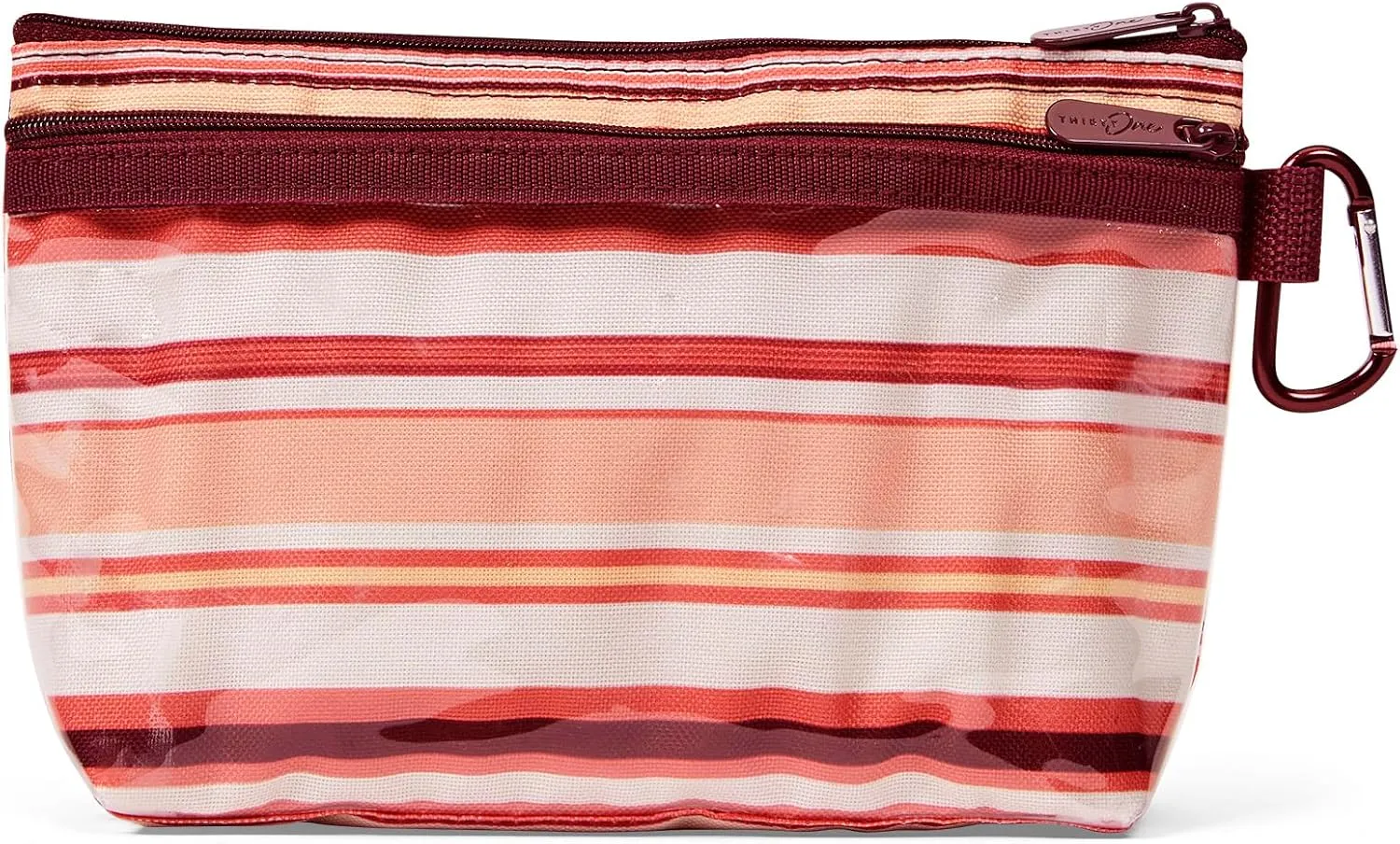 THIRTY-ONE Gifts Clear Clip Pouch, Zipper Pouch with Clear Pouch Pocket and Carabiner Pouch Clip, Sedona Stripe, Small