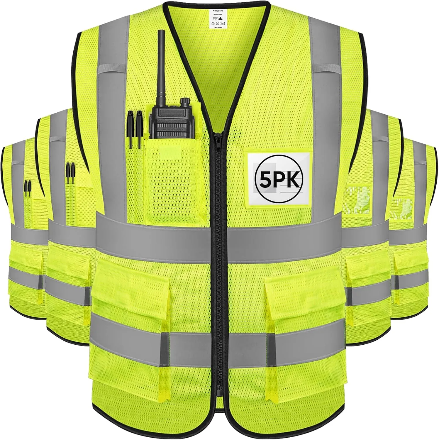 TICONN Reflective Safety Vest High Visibility Class II Mesh Vest for Women & Men Meets ANSI Standards