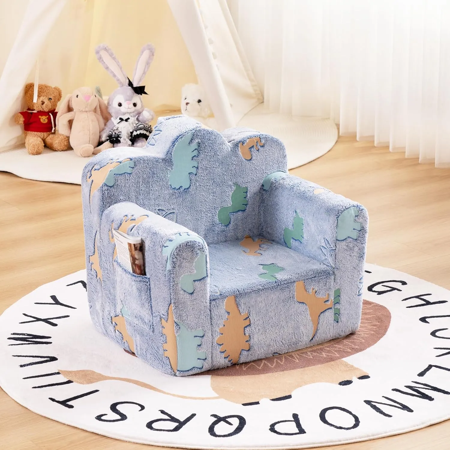 Tiita Kids Couch Plush Toddler Chair, Cloud-Like Glow in The Dark Kids Sofa Toddler Reading Chair with Washable Cover Carrying Handle, Convertible Children Sofa Chair for Girls and Boys