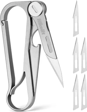 Titanium Carabiner Clip, Multifunctional EDC Carabiner Keychain with Folding Utility knife and Bottle Opener, Quick Release Keychain for Men and Women