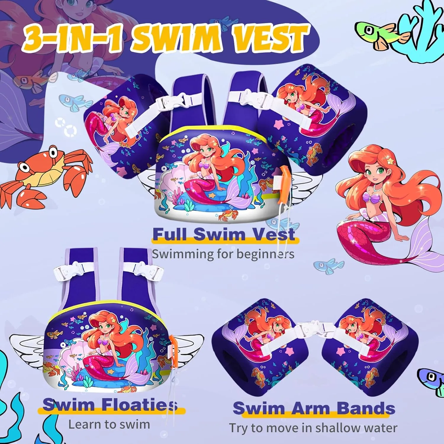 Toddler Floaties, Kids Swim Vest for 22-66 Lbs, Arm Floaties with Adjustable Straps Swim Floats & Arm Band Suitable for Water Sports Pool Swimming Safety for Infant 2,3,4,5,6,7 Years