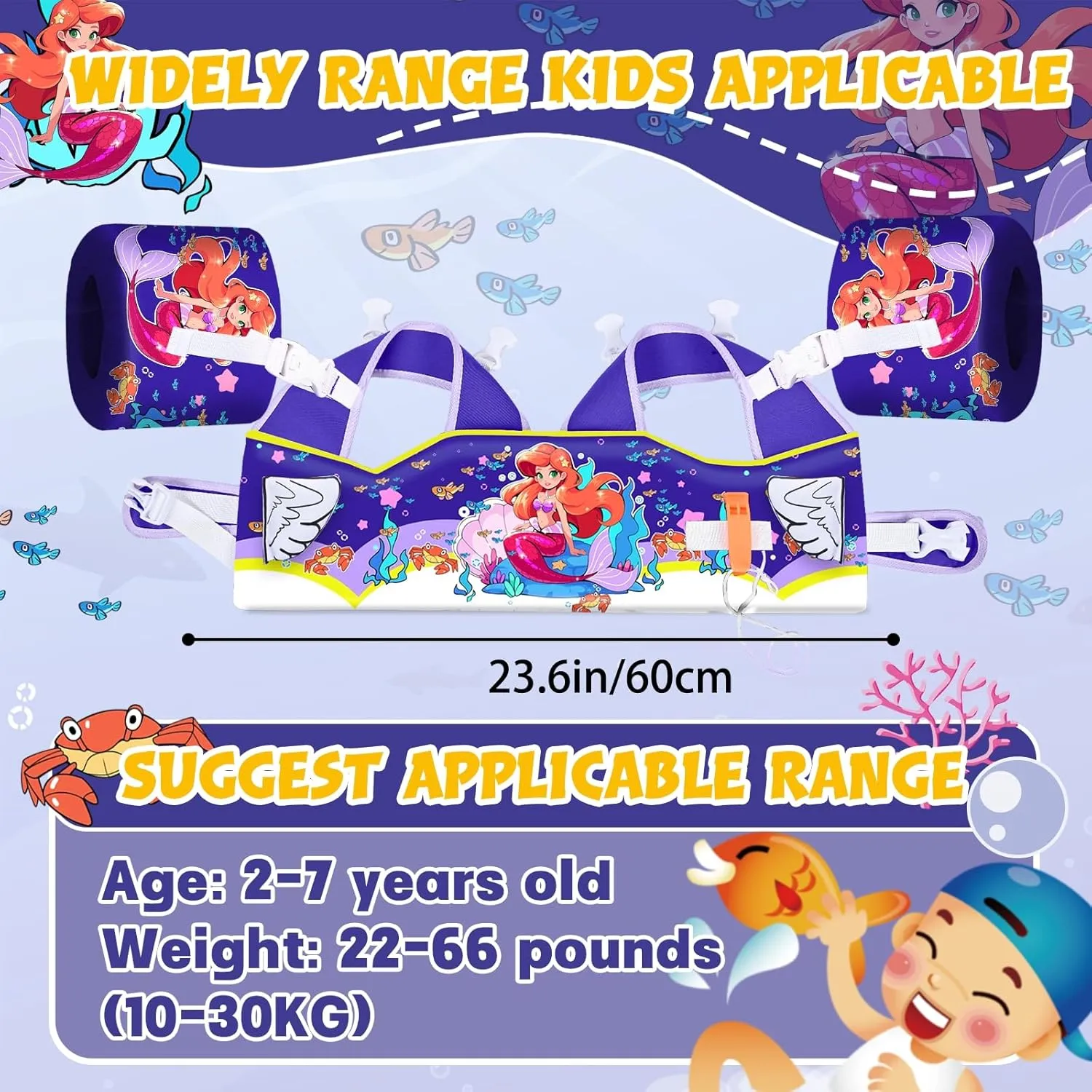 Toddler Floaties, Kids Swim Vest for 22-66 Lbs, Arm Floaties with Adjustable Straps Swim Floats & Arm Band Suitable for Water Sports Pool Swimming Safety for Infant 2,3,4,5,6,7 Years